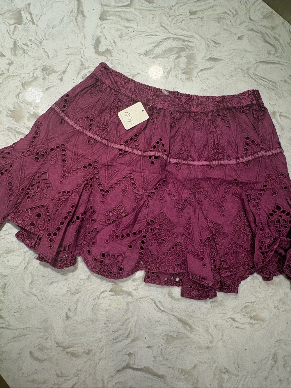 Free People Plum Eyelet Tiered Mini Skirt